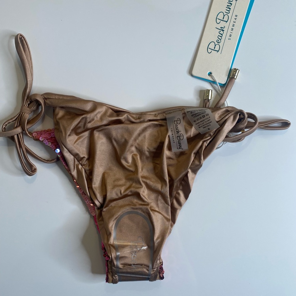 Beach Bunny Swimwear- Ariel Tie Side Bottom - L & M / NEW WITH TAG🏷️ /Shiny Pink - Picture 10 of 11